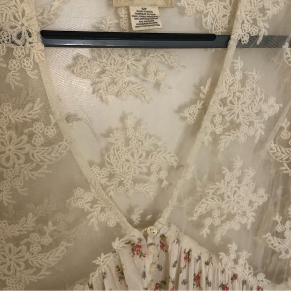 Denim Supply Ralph Lauren Bohemian Printed Tea Dress Lace Flare Sleeves Prairie - Picture 10 of 14